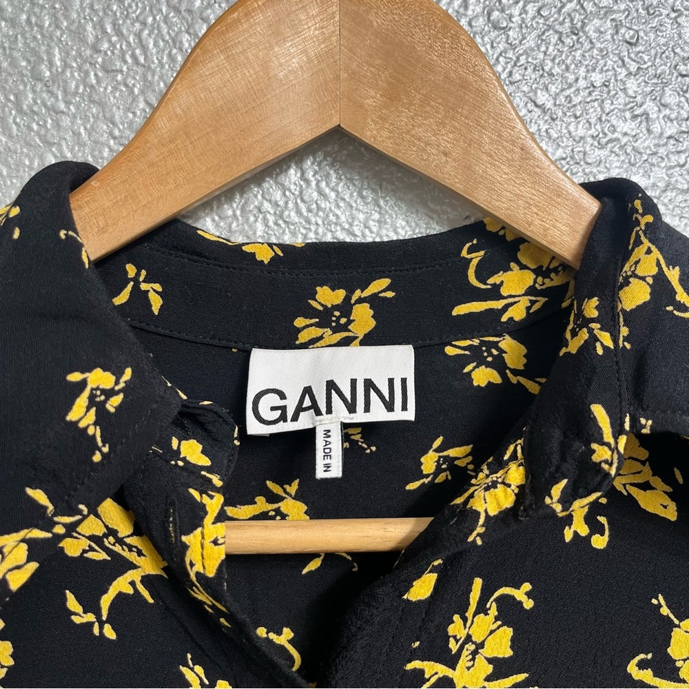 Ganni Floral Print Crepe Long Sleeve Dress - Picture 5 of 10
